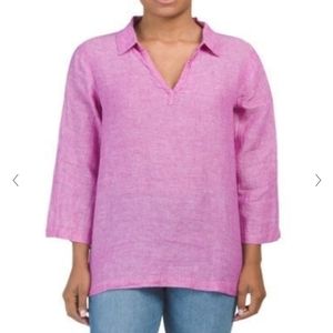 NWOT Tahari Side Button Linen Popover Shirt Pink